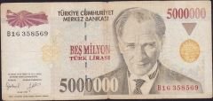 7.Emisyon 5 000 000 Lira B16 358569 Temiz