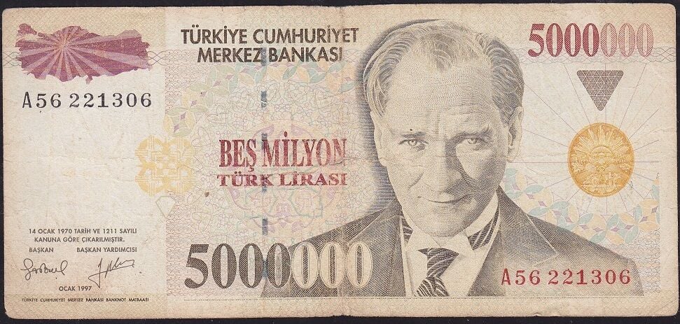 7.Emisyon 5 000 000 Lira A56 221306 Temiz