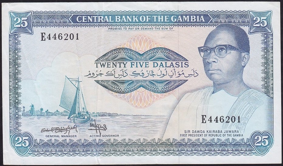 Gambia 25 Dalasıs 1987-1990 Çok Çok Temiz Pick 11b