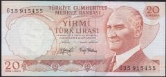 6.Emisyon 3.Tertip 20 Lira G35 915455 Ççt Çilaltı