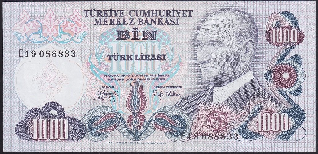 6.EMİSYON 2.TERTİP 1000 LİRA E19 088833 ÇİLALTI ÇİL