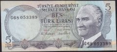 6.Emisyon 2.Tertip 5 Lira G68 053389 Çok Temiz+