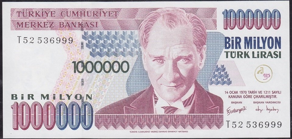 7.Emisyon 3.Tertip 1 000 000 Lira T52 536999 Çil