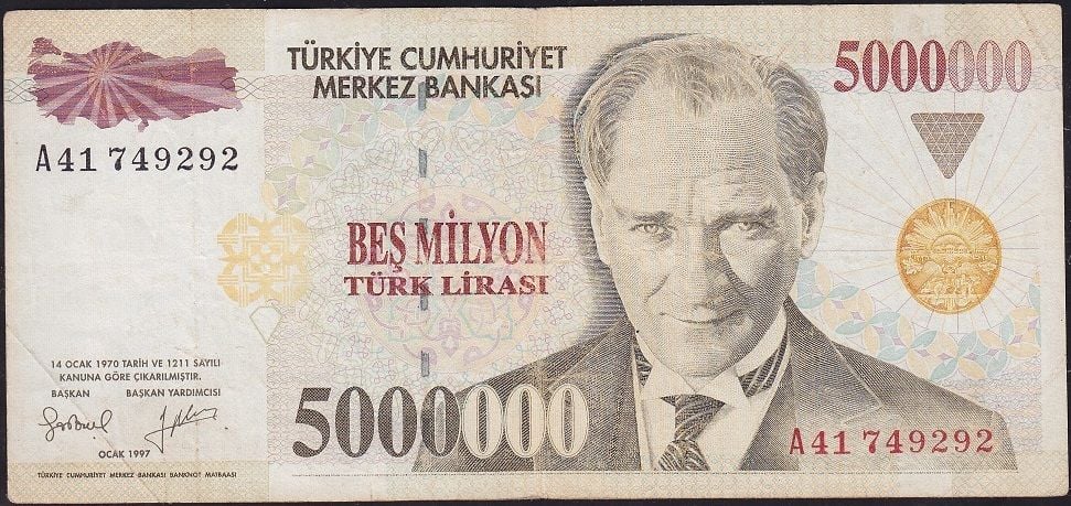 7.Emisyon 5 000 000 Lira A41 749292 Çok Temiz