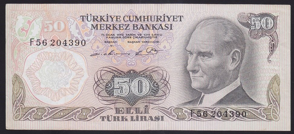 6.EMİSYON 1.TERTİP 50 LİRA F56 204390 ÇOK ÇOK TEMİZ