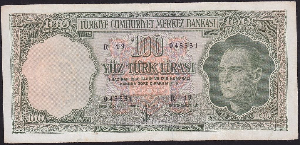 5.Emisyon 4.Tertip 100 Lira R19 045531 Çok Temiz+ ( Düzeltme var )