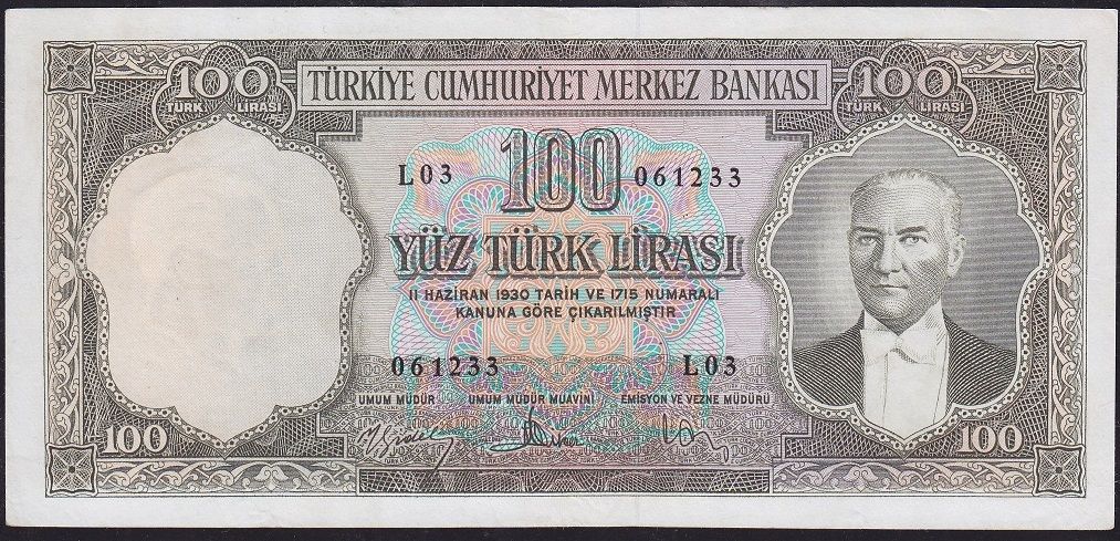 5.Emisyon 3.Tertip 100 Lira L03 061233 Çok Çok Temiz