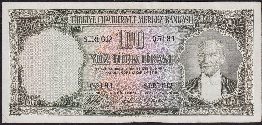 5.Emisyon 1.Tertip 100 Lira G12 05181 Çok Temiz