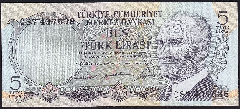 6.Emisyon 1.Tertip 5 Lira C87 437638 Çil