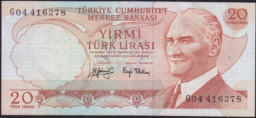 6.Emisyon 3.Tertip 20 Lira G04 416278 Çok Temiz+