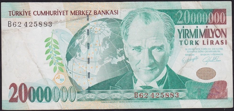 7.Emisyon 20 000 000 Lira B62 425883 Çok Temiz