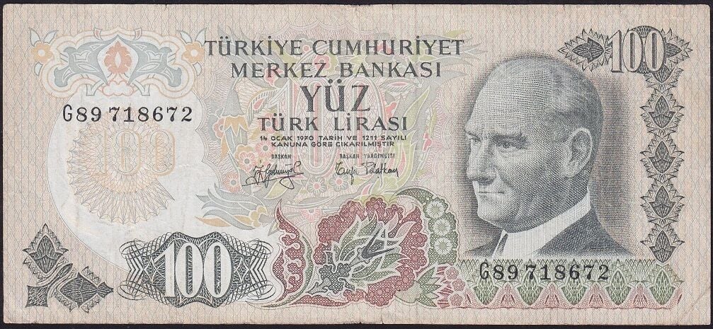 6.Emisyon 2.Tertip 100 Lira G89 718672 Çok Temiz