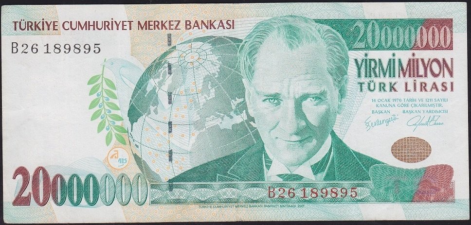 7.Emisyon 20 000 000 Lira B26 189895 Çok Temiz+