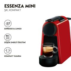 Nespresso D35 Essenza Mini Kapsüllü Kahve Makinesi ve Süt Köpürtücü Aksesuar Kırmızı
