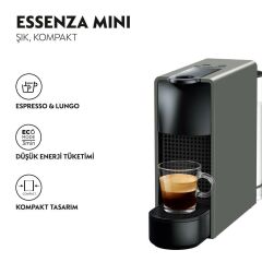 Nespresso C35 Essenza Mini Kapsüllü Kahve Makinesi ve Süt Köpürtücü Aksesuar Gri
