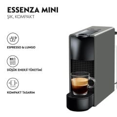 Nespresso C35 Essenza Mini Kapsüllü Kahve Makinesi ve Süt Köpürtücü Aksesuar Gri