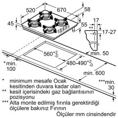 Siemens EO7C8HP30O Ankastre Gazlı Ocak Sert Cam