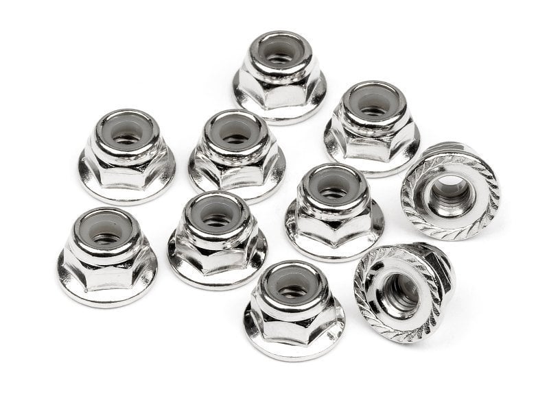 SERRATED FLANGE LOCK NUT M4 (SILVER/10pcs)