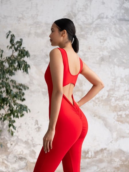İspanyol Scrunch Butt Jumpsuit Kırmızı Renk 1502