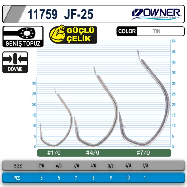 Owner 11759 JF-25 Jigger Light Jig İğnesi No:4/0