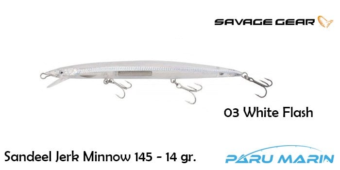 Savage gear Sandeel Jerk Minnow 145 14g - 03-White Flash