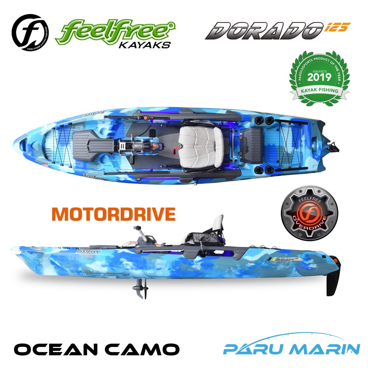 Feelfree DORADO 125 Ocean Camo Pedal+Elektrik Motorlu Overdrive+Motordrive Kano