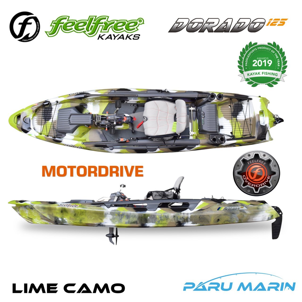 Feelfree DORADO 125 Lime Camo Pedal+Elektrik Motorlu Overdrive+Motordrive Kano