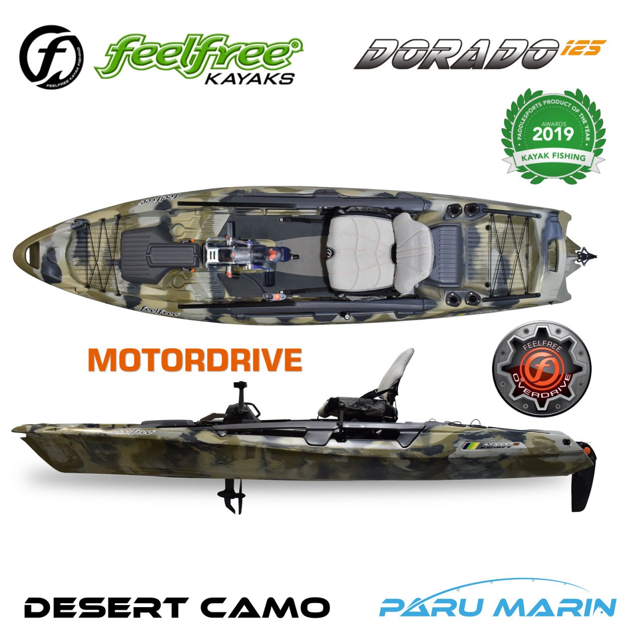 Feelfree DORADO 125 Desert Camo Pedal+Elektrik Motorlu Overdrive+Motordrive Kano