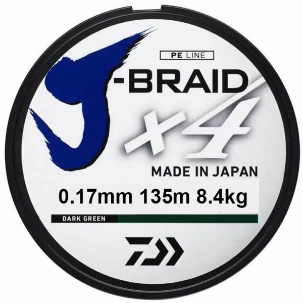 Daiwa J-Braid x4 Koyu Yeşil 135 Mt. 0.17mm 8.4 kg. İp Misina