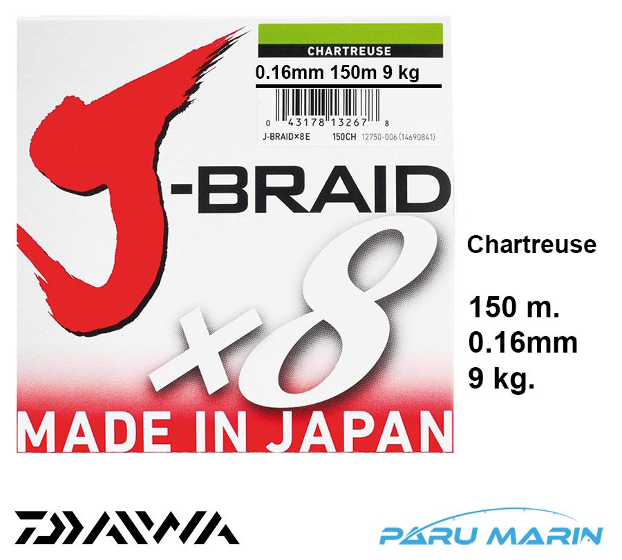 Daiwa J-Braid x8 Açık Yeşil 150 Mt. 0.16mm 9 kg. İp Misina