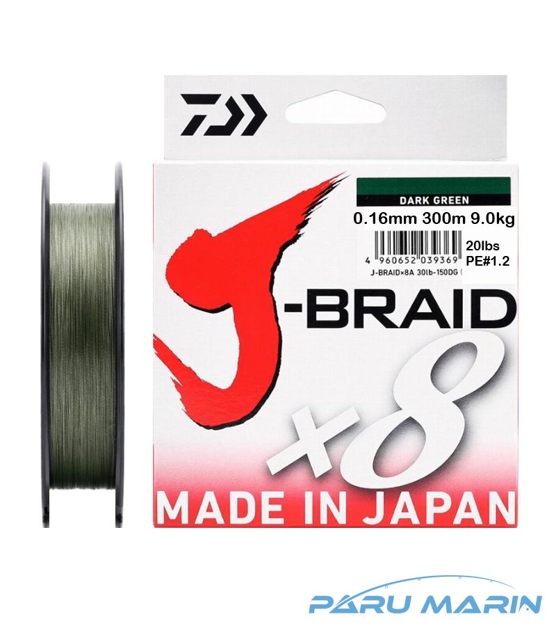 Daiwa J-Braid x8 Koyu Yeşil 300 Mt. 0.16mm 9 kg. İp Misina