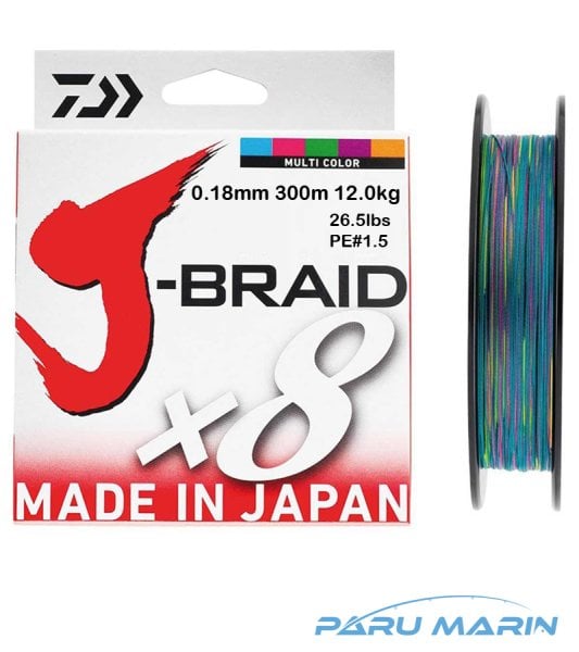 Daiwa J-Braid x8 Multi Color 300 Mt. 0.18mm 12kg. İp Misina