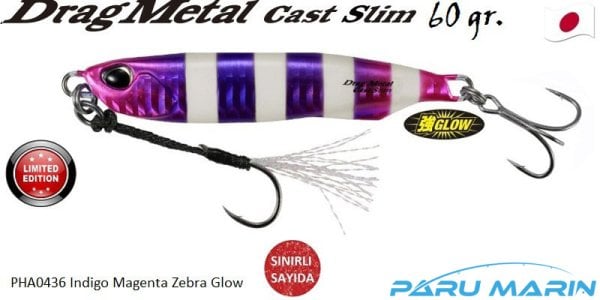 Duo Drag Metal Cast Slim Tachi Jig 60Gr. PHA0436 Indigo Magenta Zebra Glow