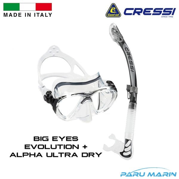 Cressi Combo Big Eyes Evolution + Alpha Ultra Dry Dalış Seti Clear Black