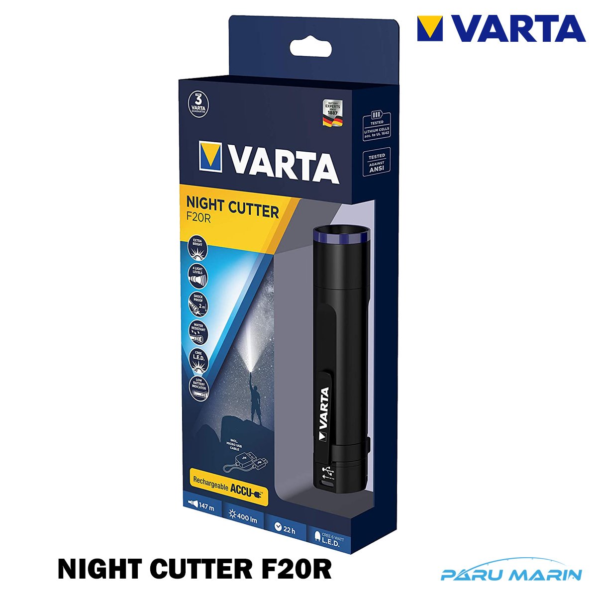 VARTA NIGHT CUTTER F20R Şarjlı Led El Feneri