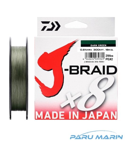 Daiwa J-Braid x8 Koyu Yeşil 300 Mt. 0.24mm 18 kg. İp Misina