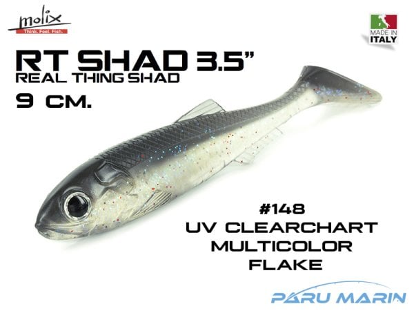 Molix RT Shad 9cm/3.5'' Silikon Yem, #148 UV Clearchart Multicolor