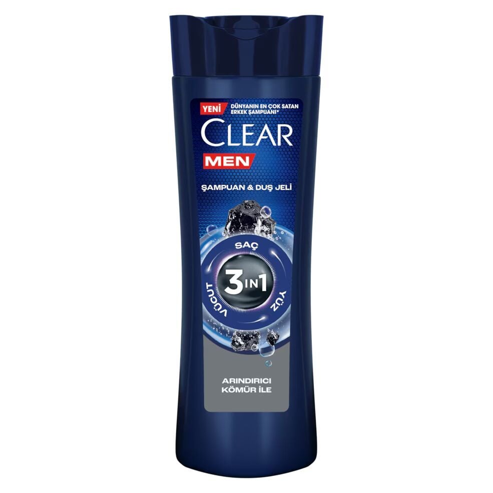 CLEAR MEN ŞAMPUAN & DUŞ JELİ 350ml 3 ın 1 Arındırıcı Kömür İle