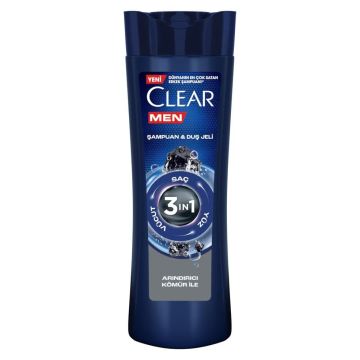 CLEAR MEN ŞAMPUAN & DUŞ JELİ 350ml 3 ın 1 Arındırıcı Kömür İle