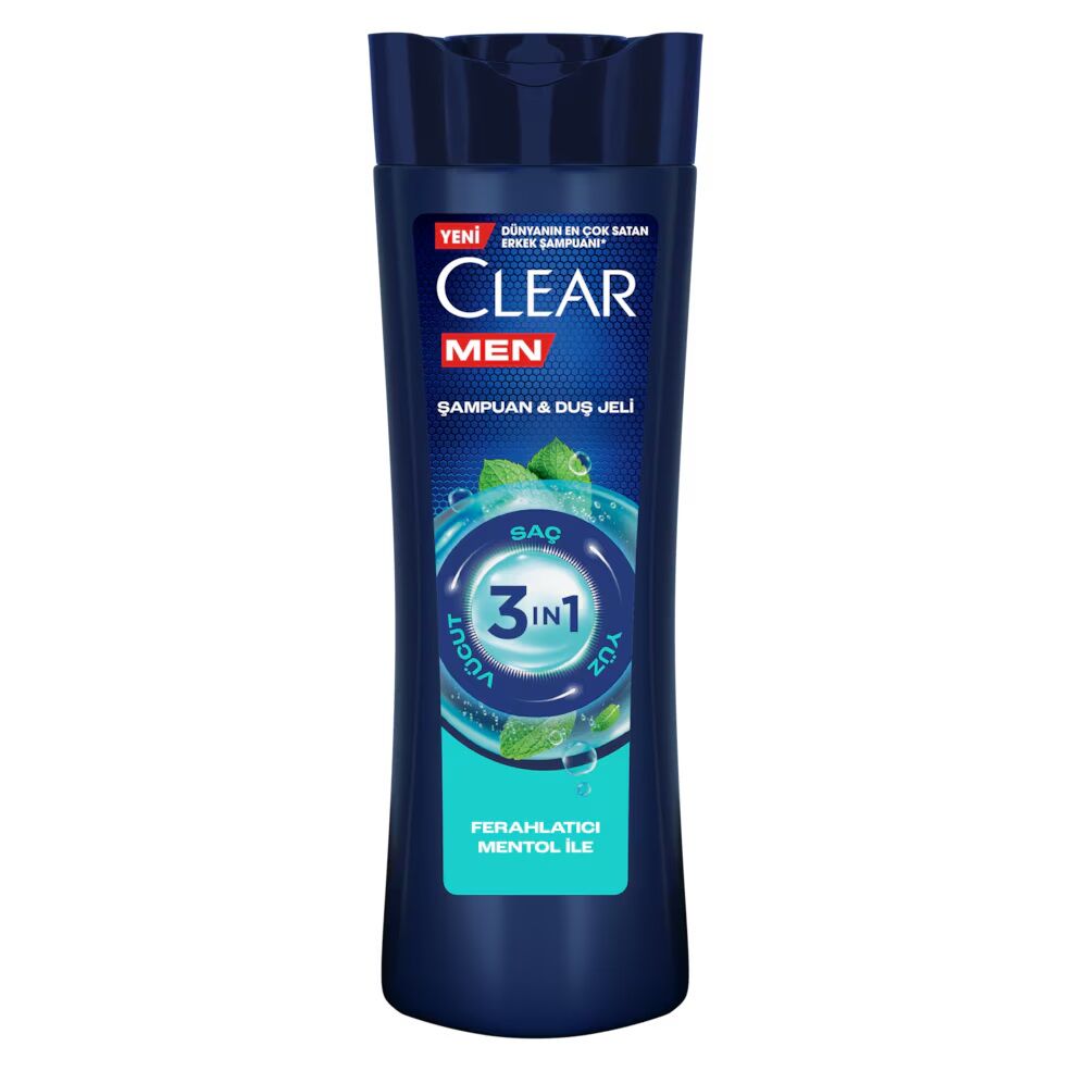 CLEAR MEN ŞAMPUAN & DUŞ JELİ 350ml 3 ın 1 Ferahlatıcı Mentol İle