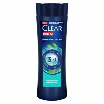 CLEAR MEN ŞAMPUAN & DUŞ JELİ 350ml 3 ın 1 Ferahlatıcı Mentol İle