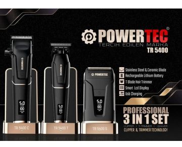 POWERTEC TR-5400 PROFESYONEL 3'LÜ SAÇ SAKAL GÜNLÜK MAKİNE SETİ