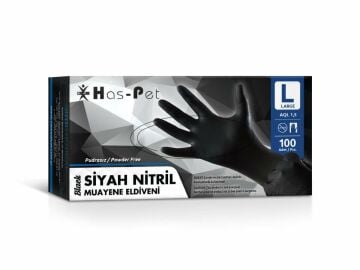 HAS-PET SİYAH NİTRİL ELDİVEN LARGE PUDRASIZ