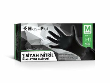 HAS-PET SİYAH NİTRİL ELDİVEN MEDIUM PUDRASIZ