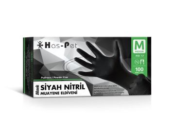 HAS-PET SİYAH NİTRİL ELDİVEN MEDIUM PUDRASIZ