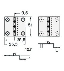 Dirsek Menteşesi Saplamalı Paslanmaz 55x51mm