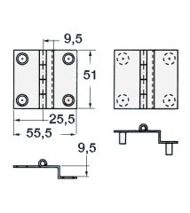 Dirsek Menteşesi Vidalı Paslanmaz 55x51mm