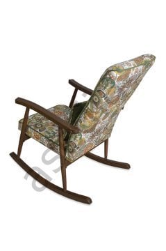 Asedia Trend Ceviz Yeşil Retro Örme Kumaş Modern Ahşap Sallanan Sandalye