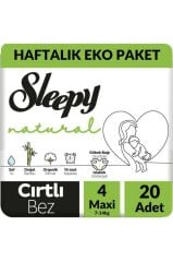 Sleepy Natural Ultra Hassas Bebek Bezi 4 Maxi (7-14 Kg) Cırtlı 20 Adet