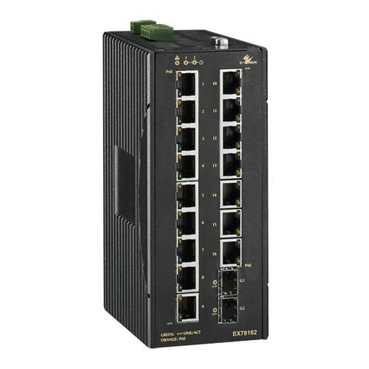 EX78162-0VB - 16 port 10/100 PoE + 2 port 100/1000 SFP L2+ Yönetilebilir Endüstriyel Switch